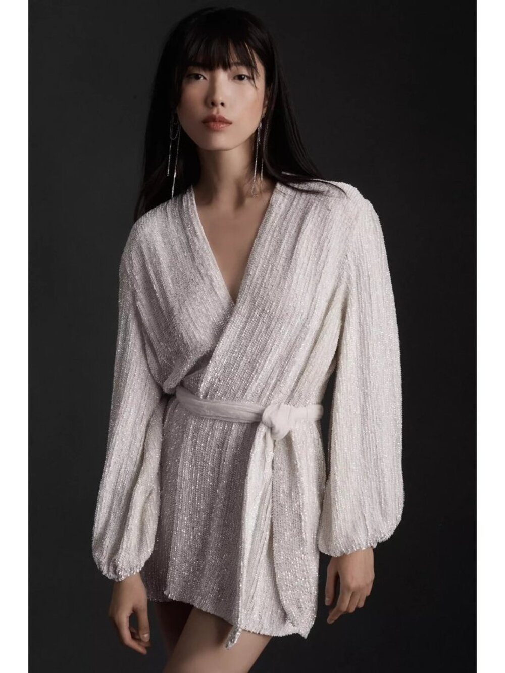 NWT retrofete Gabrielle Robe in Moonglow White Sequin Mini Wrap Dress S $635
